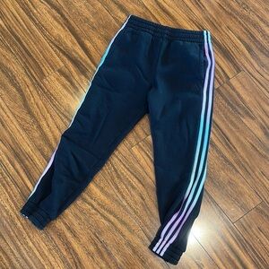 Adidas Kids Black Joggers with pockets and Multicolor Stripes
